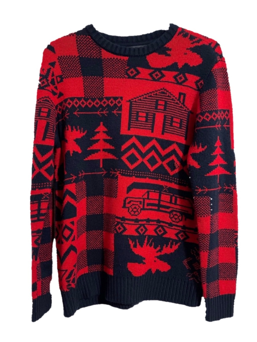 Men's Red and Black Canadian Themed Christmas Crewneck Sweater